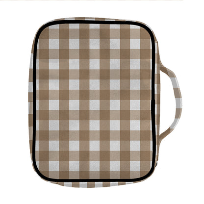 Brown And White Check Pattern Print Front Pocket Bible Bag