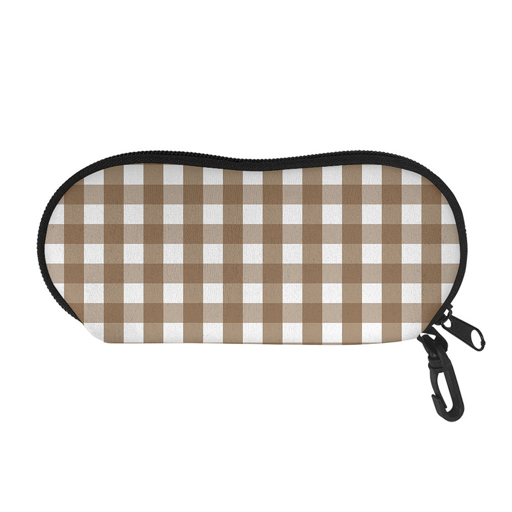 Brown And White Check Pattern Print Glasses Case