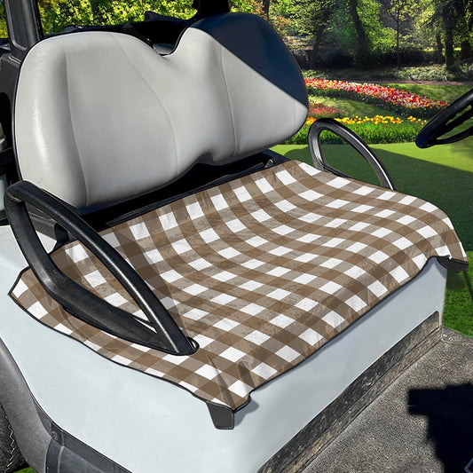 Brown And White Check Pattern Print Golf Cart Seat Cover