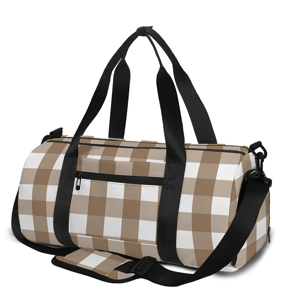Brown And White Check Pattern Print Gym Bag