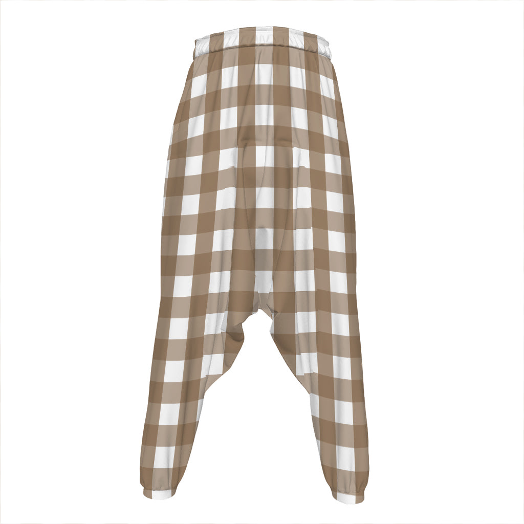 Brown And White Check Pattern Print Hammer Pants