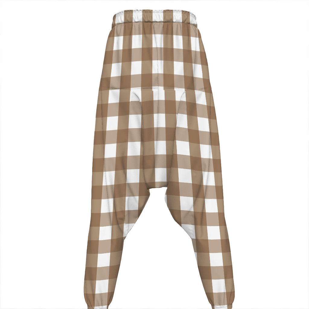 Brown And White Check Pattern Print Hammer Pants