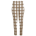 Brown And White Check Pattern Print High-Waisted Pocket Leggings