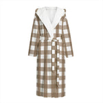 Brown And White Check Pattern Print Hooded Bathrobe