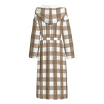 Brown And White Check Pattern Print Hooded Bathrobe