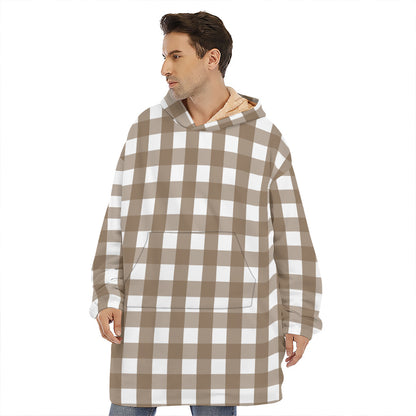 Brown And White Check Pattern Print Hoodie Blanket