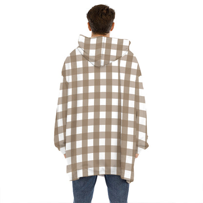 Brown And White Check Pattern Print Hoodie Blanket