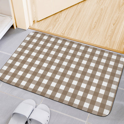 Brown And White Check Pattern Print Indoor Door Mat