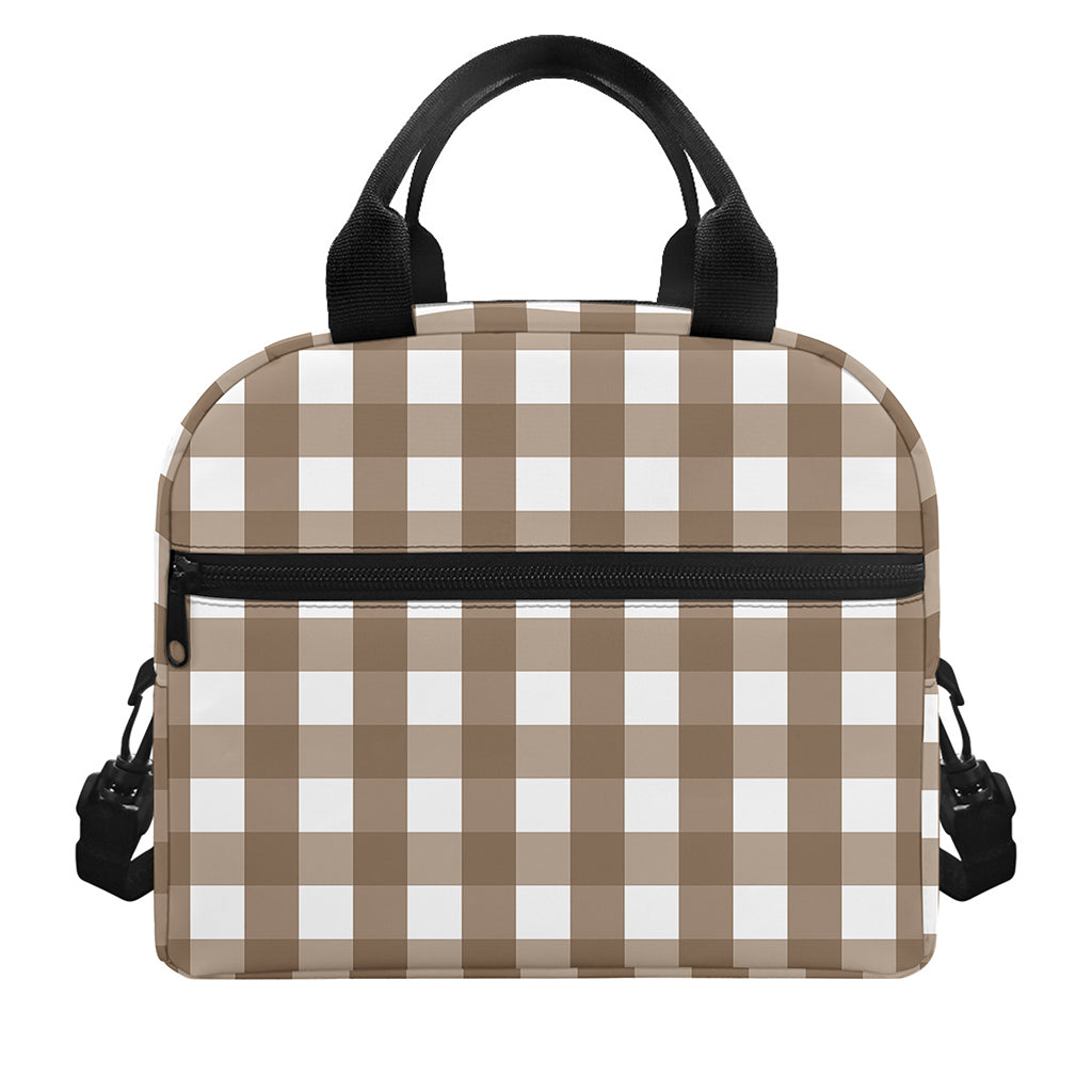 Brown And White Check Pattern Print Insulated Lunch Bag