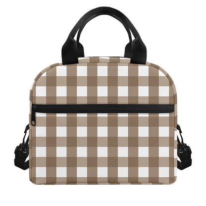 Brown And White Check Pattern Print Insulated Lunch Bag