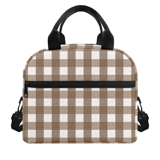 Brown And White Check Pattern Print Insulated Lunch Bag