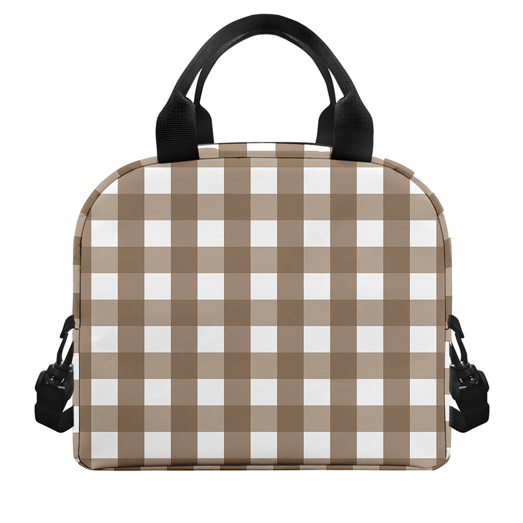 Brown And White Check Pattern Print Insulated Lunch Bag