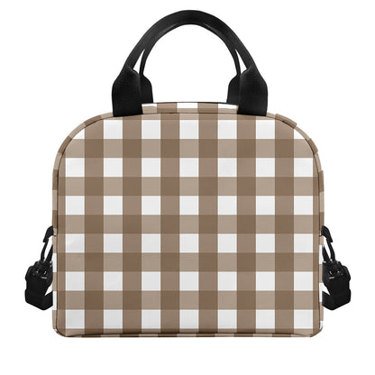 Brown And White Check Pattern Print Insulated Lunch Bag