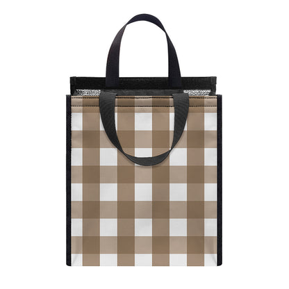 Brown And White Check Pattern Print Insulated Lunch Tote