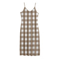 Brown And White Check Pattern Print Jersey Midi Cami Dress