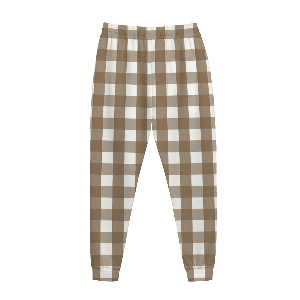 Brown And White Check Pattern Print Jogger Pants