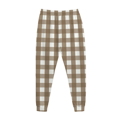 Brown And White Check Pattern Print Jogger Pants
