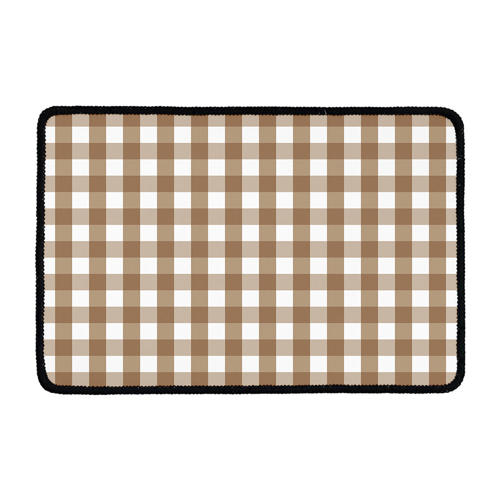 Brown And White Check Pattern Print Kitchen Mat