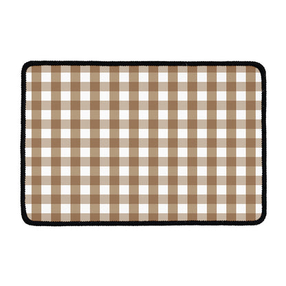 Brown And White Check Pattern Print Kitchen Mat