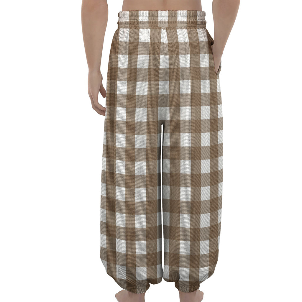 Brown And White Check Pattern Print Lantern Pants