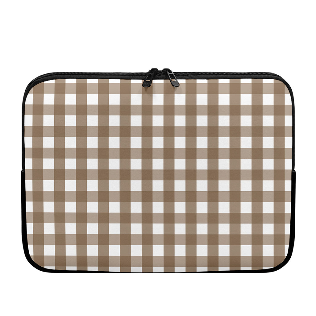 Brown And White Check Pattern Print Laptop Sleeve