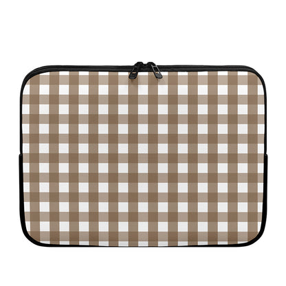 Brown And White Check Pattern Print Laptop Sleeve
