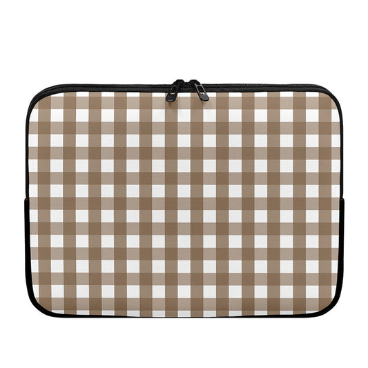 Brown And White Check Pattern Print Laptop Sleeve