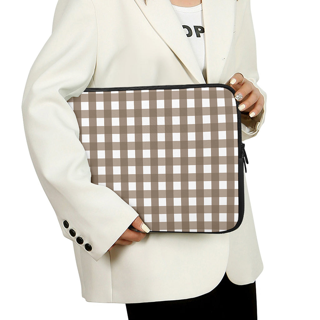 Brown And White Check Pattern Print Laptop Sleeve