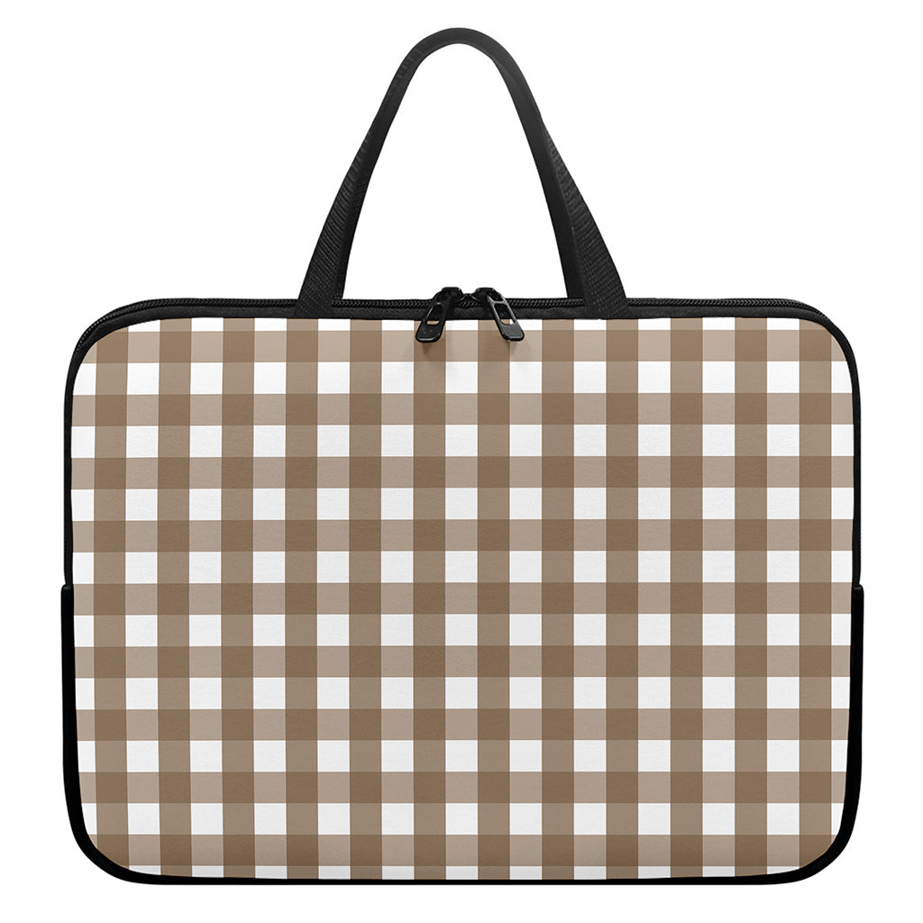 Brown And White Check Pattern Print Laptop Sleeve With Handle