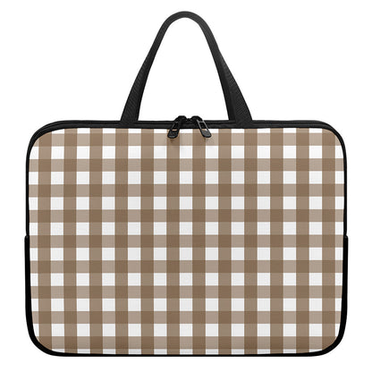 Brown And White Check Pattern Print Laptop Sleeve With Handle