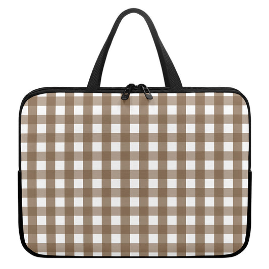 Brown And White Check Pattern Print Laptop Sleeve With Handle