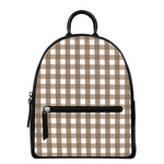 Brown And White Check Pattern Print Leather Backpack