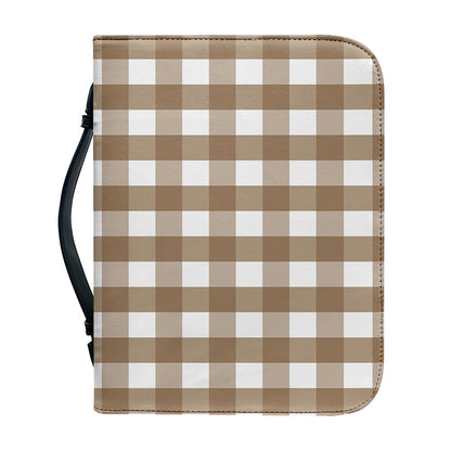 Brown And White Check Pattern Print Leather Bible Cover