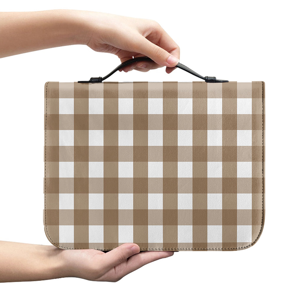 Brown And White Check Pattern Print Leather Bible Cover