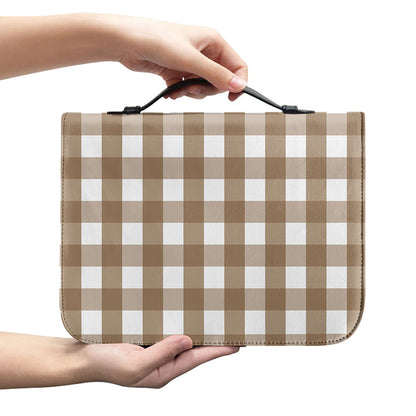 Brown And White Check Pattern Print Leather Bible Cover