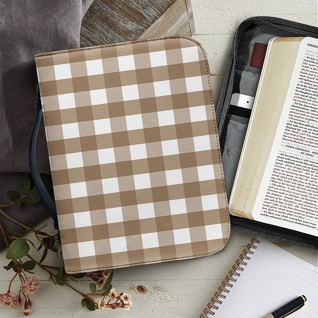Brown And White Check Pattern Print Leather Bible Cover