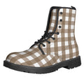 Brown And White Check Pattern Print Lace-Up Boots