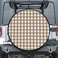 Brown And White Check Pattern Print Leather Spare Tire Cover