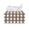 Brown And White Check Pattern Print Leather Tissue Box Cover