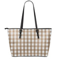 Brown And White Check Pattern Print Leather Tote Bag With Zipper