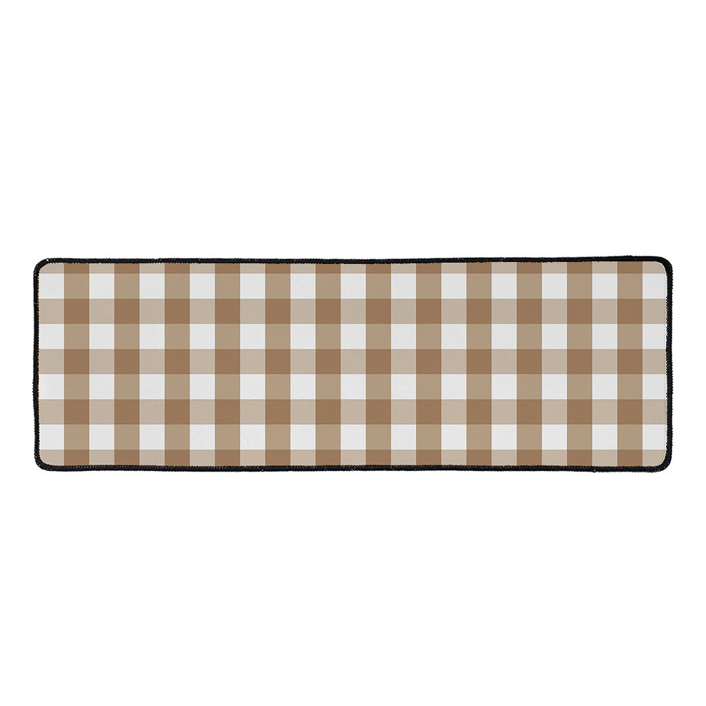 Brown And White Check Pattern Print Long Kitchen Mat