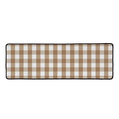 Brown And White Check Pattern Print Long Kitchen Mat