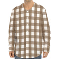 Brown And White Check Pattern Print Long Sleeve Baseball Jersey