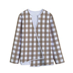 Brown And White Check Pattern Print Long Sleeve Short Coat