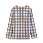 Brown And White Check Pattern Print Long Sleeve Short Coat