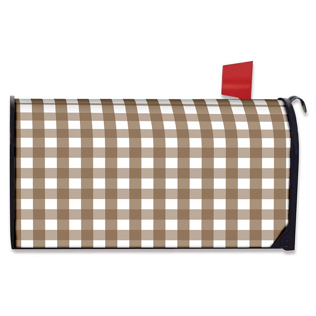 Brown And White Check Pattern Print Mailbox Cover