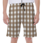 Brown And White Check Pattern Print Men's Beach Shorts