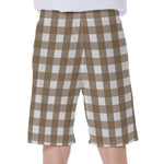 Brown And White Check Pattern Print Men's Beach Shorts