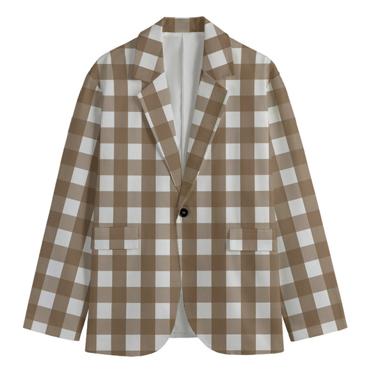 Brown And White Check Pattern Print Men's Blazer