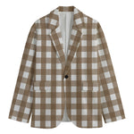Brown And White Check Pattern Print Men's Blazer